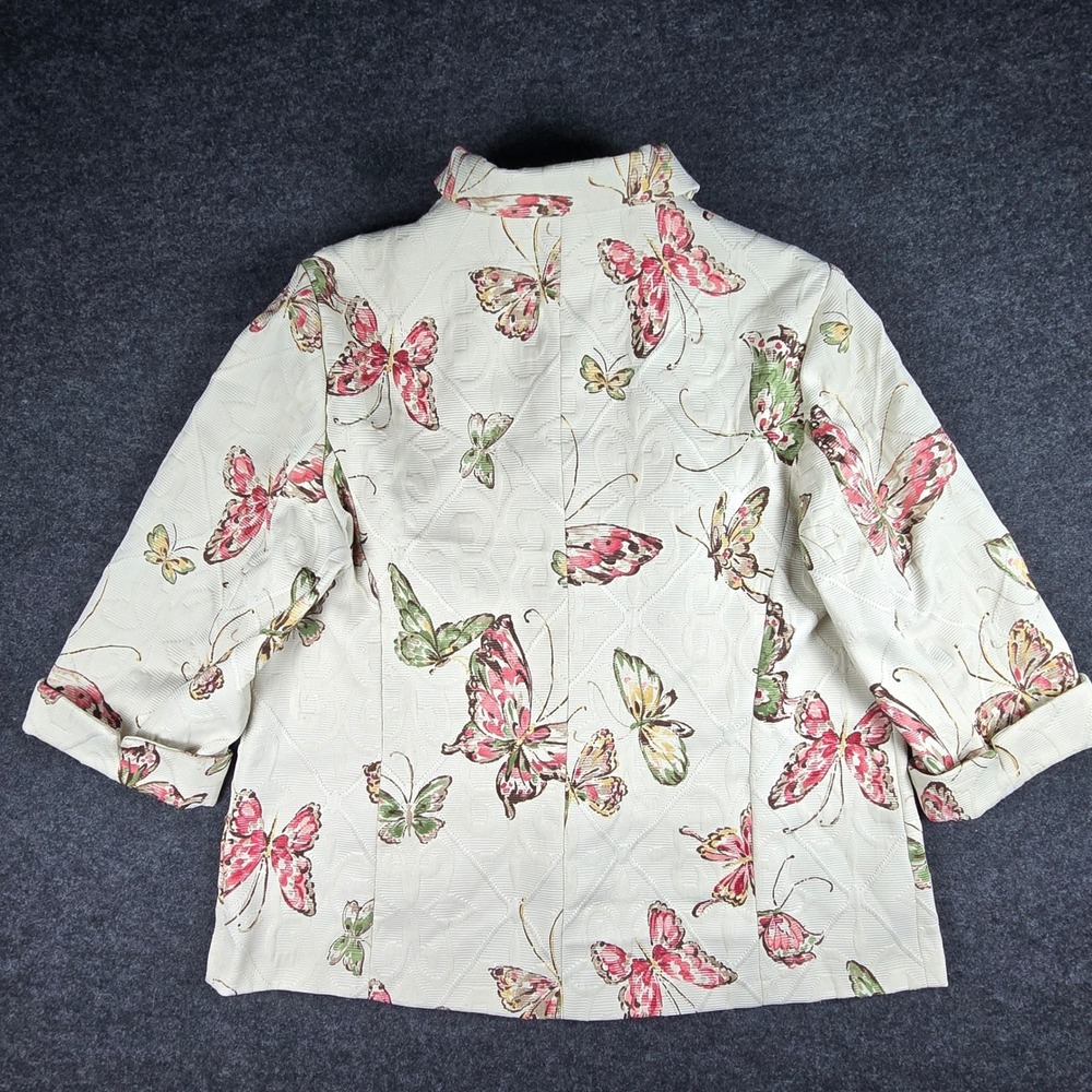 Alfred Dunner Women's Cream Butterfly Print Button Front Jacket Blazer Size 16W - Picture 6 of 9